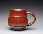 handmade pottery mug, ceramic cup, teacup with iron red and green celadon glazes