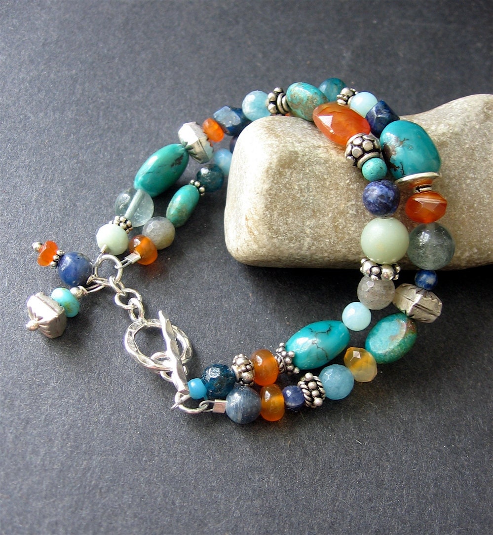 MultiStone Beaded Bracelet - Turquoise, Carnelian, Labradorite, Lapiz, Sterling Silver - Fulton