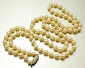 Vintage Art Deco Faux Pearl Single Strand Knotted Necklace Opera Length 28 Inches