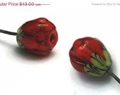 ON SALE 30% OFF Glass Lampwork Beads - Red Floral Headpin Pair - Ghp-01 - gracebeads