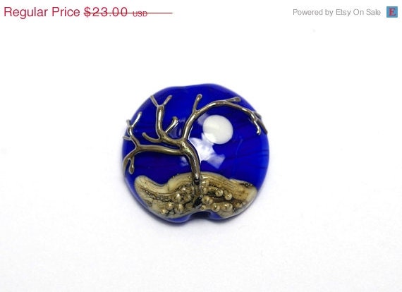 ON SALE 40% OFF Tree of Life Lentil Focal Bead - Handmade Glass Lampwork Beads - 11833402