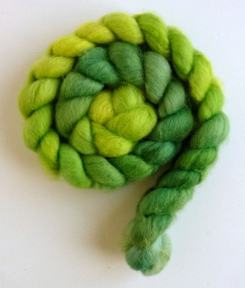 BFL Wool Roving - Hand Painted Spinning or Felting Fiber, 4 ounces, Spring Grass