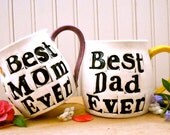 Personalized MOM or DAD Mug - HandMade To Order DEPOSIT Custom Rustic Stamped Large Coffee, Tea Cup - New Mommy, Daddy, PaPa, Mama Gift