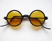 Vintage 30's Celluloid Sunglasses Black Frame with Golden Yellow Glass Lenses Non RX
