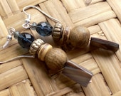 Living Prayers Mala Wood & Shell Earrings - Bohemian Earrings - Wood Jewelry - stoneandbone