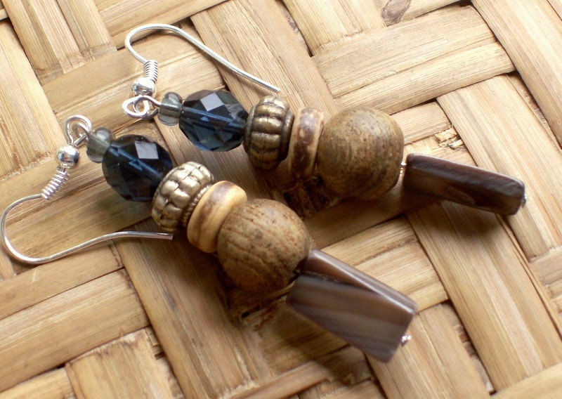 Living Prayers Mala Wood & Shell Earrings - Bohemian Earrings - Wood Jewelry - stoneandbone
