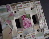 Mosaic Light Switch Cover - Three Slot - 3 Slot - Shabby Chic - Pink Broken China Mosaic - Roses - Porcelain