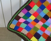 Vintage Blanket Afghan Crochet Knit Bedspread Winter Colorful