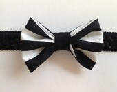 Black and white striped bow baby headband 