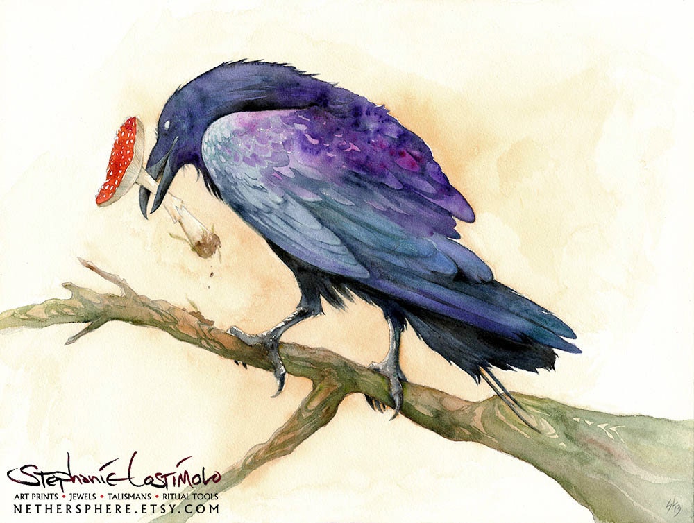 The Offering - Northern Raven Amanita Mushroom Shaman - Large Print