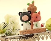 lovely fox and bear with tree and stump cake topper