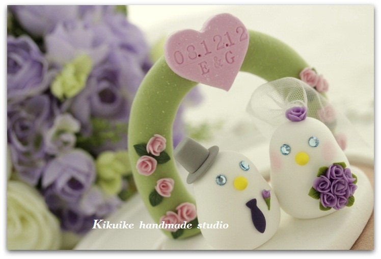 LOVE ANGELS Wedding Cake Topper-love birds with sweet heart and arch.