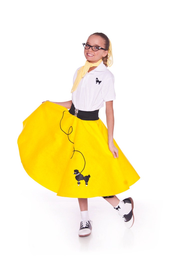 Complete Girls 7 Pc 50's Poodle Skirt Outfit Large Child size 10-11-12 - You Choose Color/Size