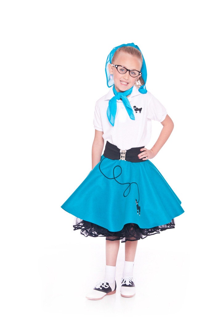 Complete Girls 8 Pc 50's Poodle Skirt Outfit Med. TEAL - You Choose Size