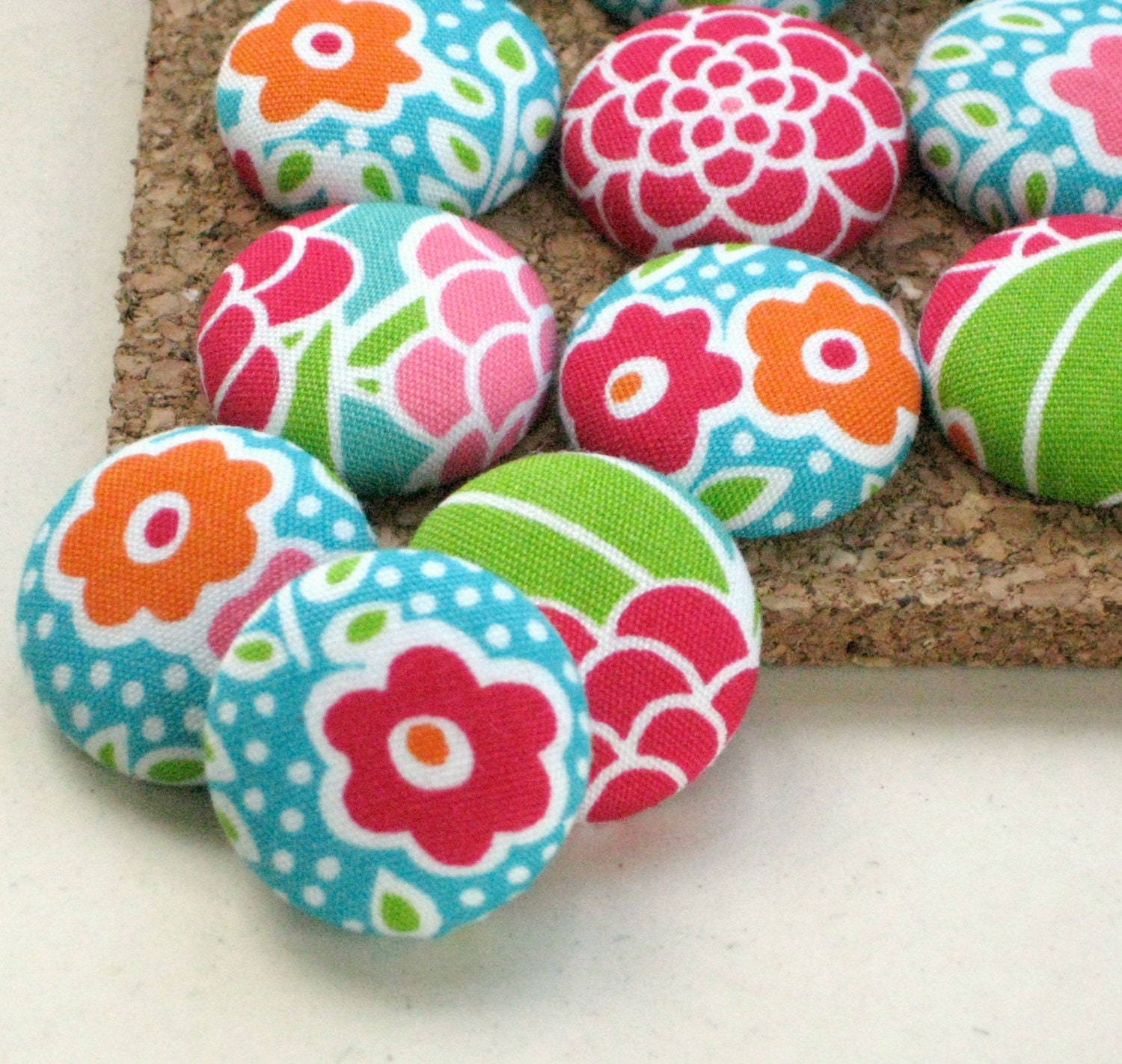 Summertime. . .16 Fabric Push pins. Designer Thumbtacks