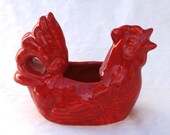 Rooster Sponge Holder or Small Planter in Stoneware with Red Glaze
