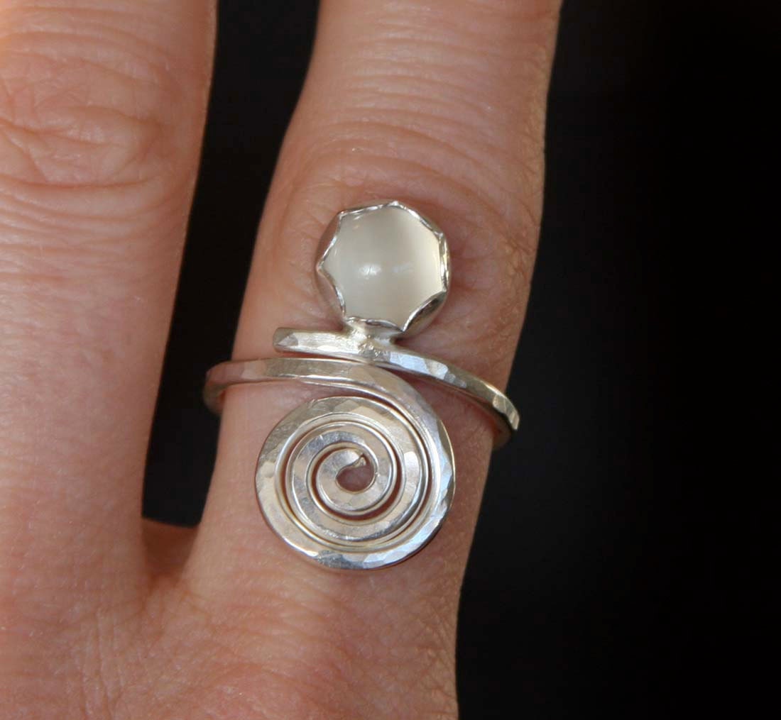 YOUR SIZE Moonstone and Sterling Silver Swirl Ring Adjustable