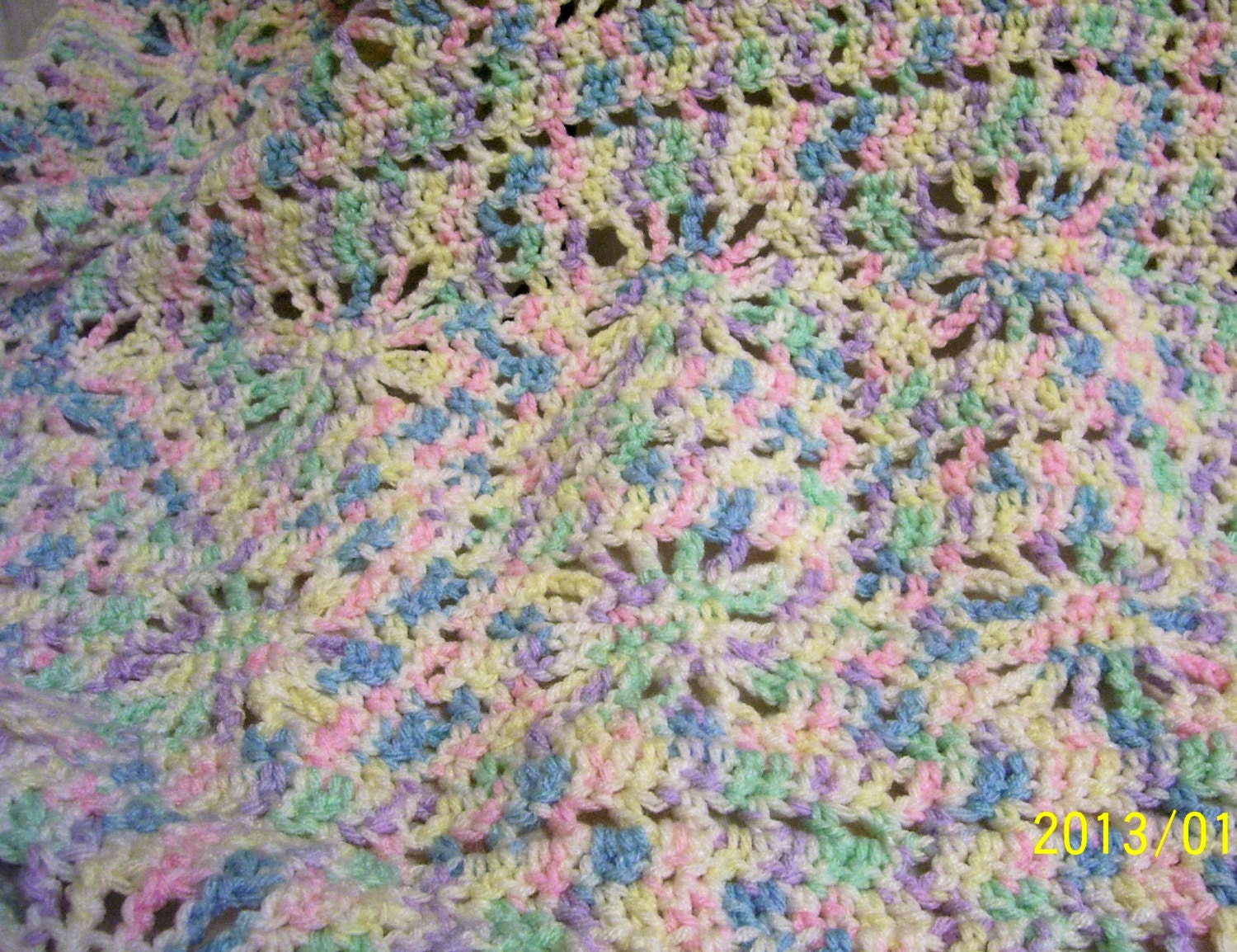 baby or toddler hand crochet afghan  40"  X  50"  pastel multicolor hand made
