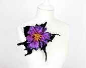 Special Felted flower brooch black pearl saturated colours marvellous violet pink