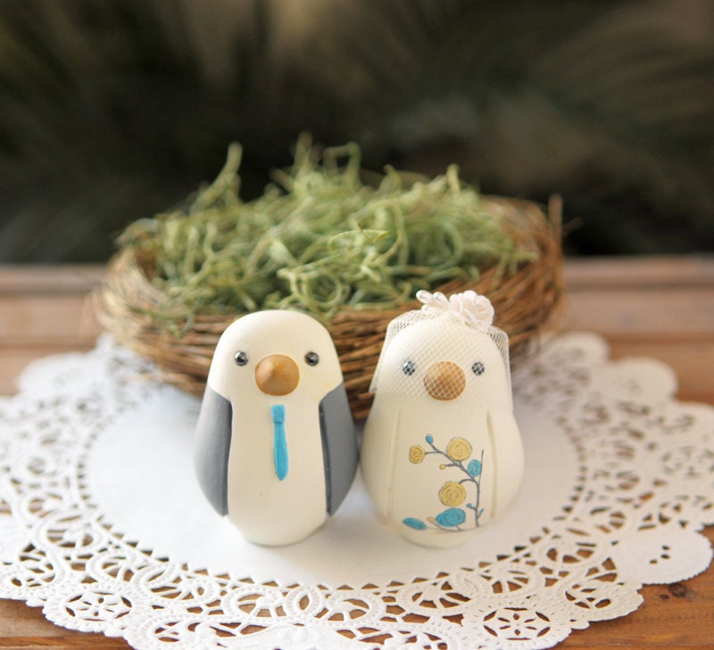 Custom Wedding Cake Topper - Small Hand Painted Love Birds