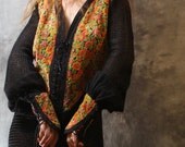 RESERVED for Sheila Please do not purchase thank you Vintage 1960s Cut Velvet and Fishnet Knit Corset Dress Renaissance Hippie