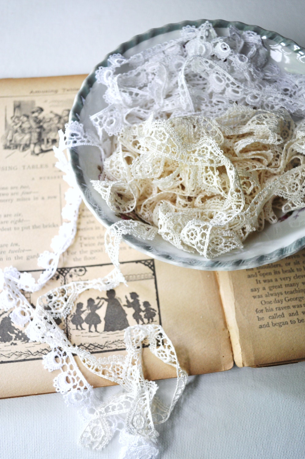 Lot of Dainty Lace Trims Vintage Rayon White Cream Scallop Zigzag Embellishment