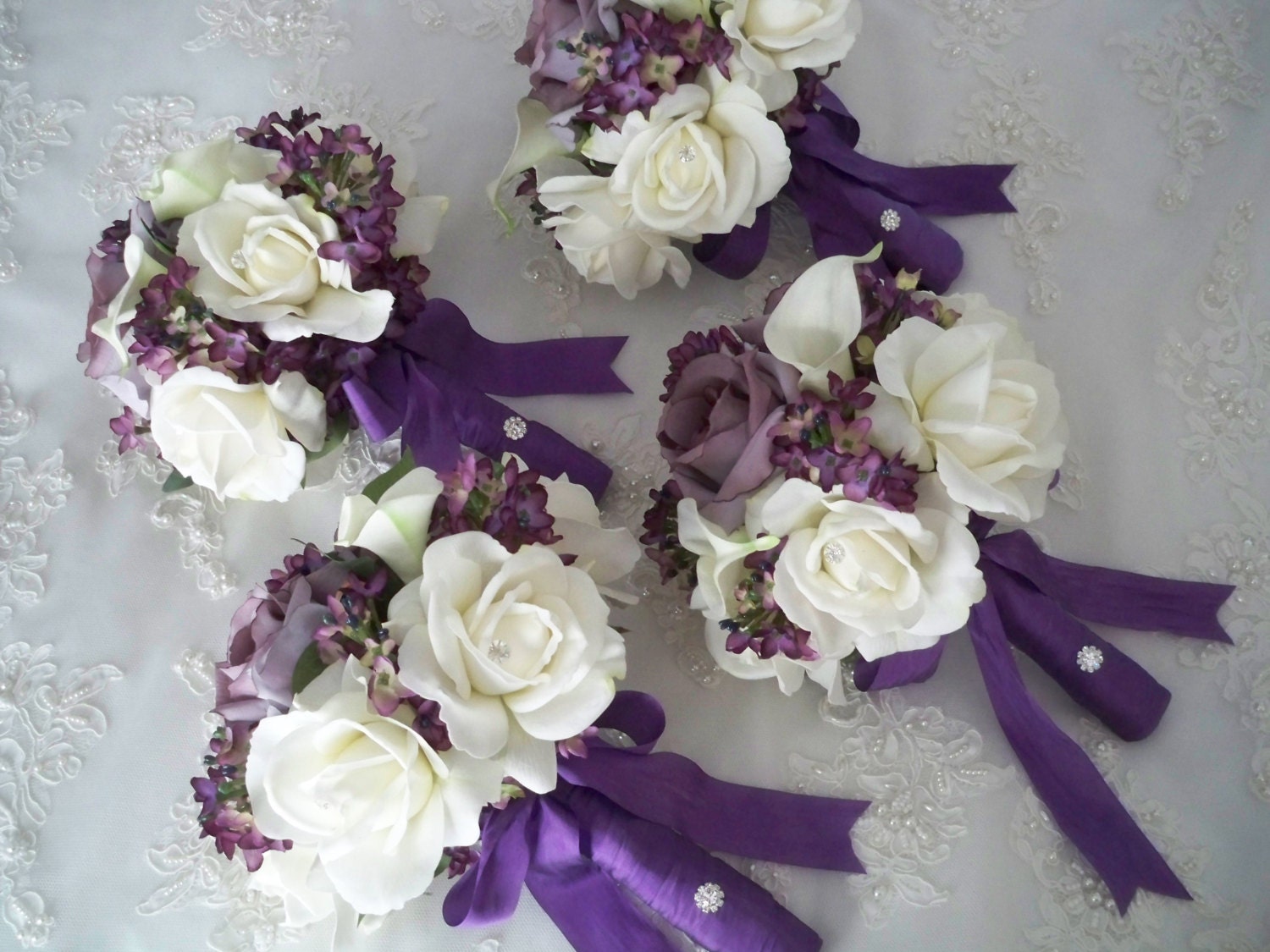 Realtouch Rose and Lilac bridal Bouquet Set