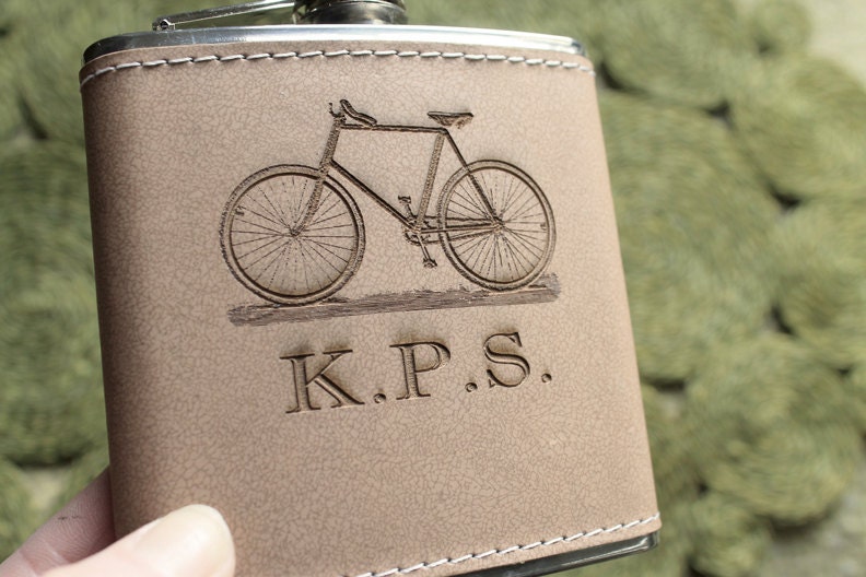 Single Laser Etched Flask, BIKE Design: Customizable gift