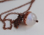 Rainbow Moonstone and Copper Acorn Necklace