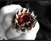 Spike Ring with Red Faceted Cabochon, Adjustable, Punk Rock, Heavy Metal Ring, Unique RIngs
