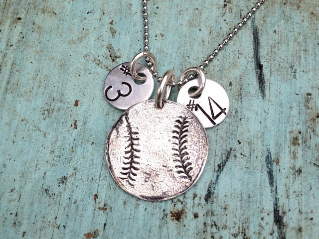 Sterling Silver Baseball Softball Necklace with Hand Stamped Numbers