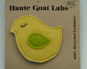 Easter Recycled CASHMERE Chick or hOOt owl pin brooch bright yellow with pink wings