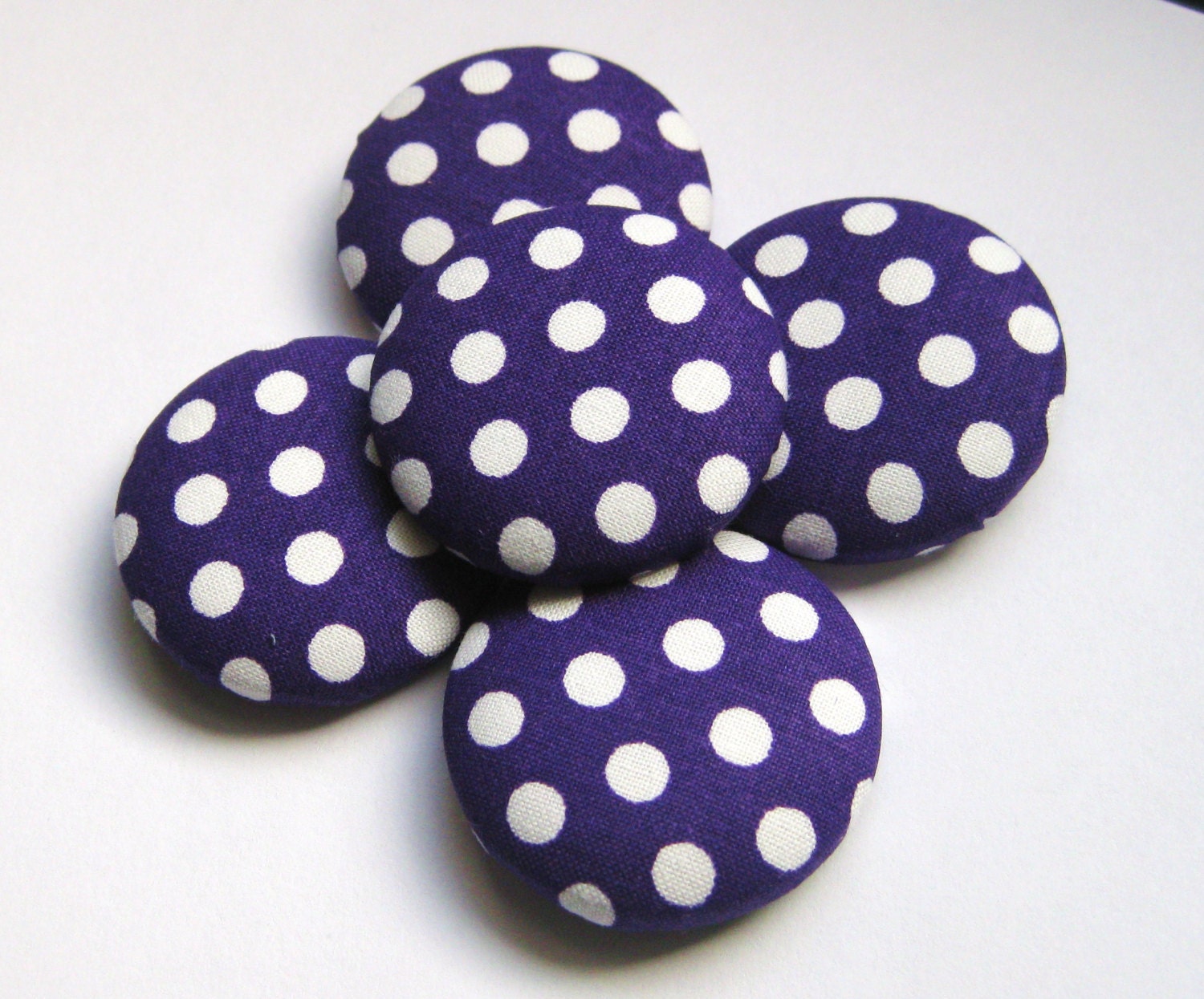 Purple and White Polka Dot Print Fabric Covered Buttons 1 1/2 inch Set of 5