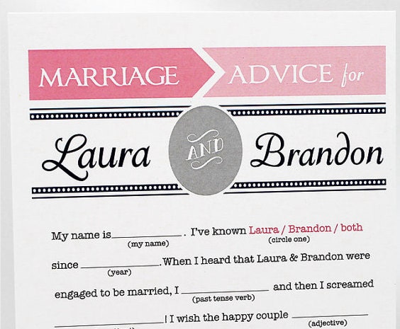 Wedding or Bridal Shower Mad Libs PDF FILE Print Yourself Colors are Customizable