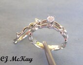 14K White Gold and Diamond Engagement Ring And Wedding Band CR22Q