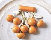 Reserved for Casey - Do Not Buy -  3 of 3 payments - - Bakelite Cherries Brooch - Rare Butterscotch  Color
