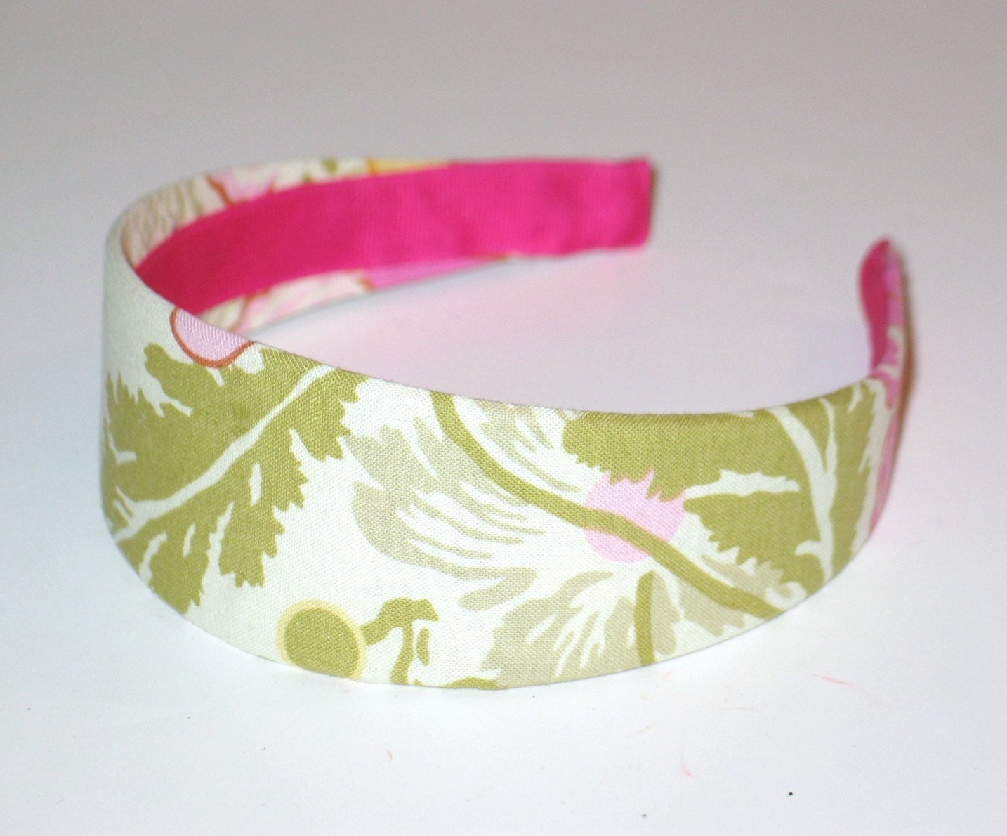 SALE-Fabric Covered Headband - Amy Butler's Fresh Poppies in Fuchsia, Wide Headband for Women or Girls