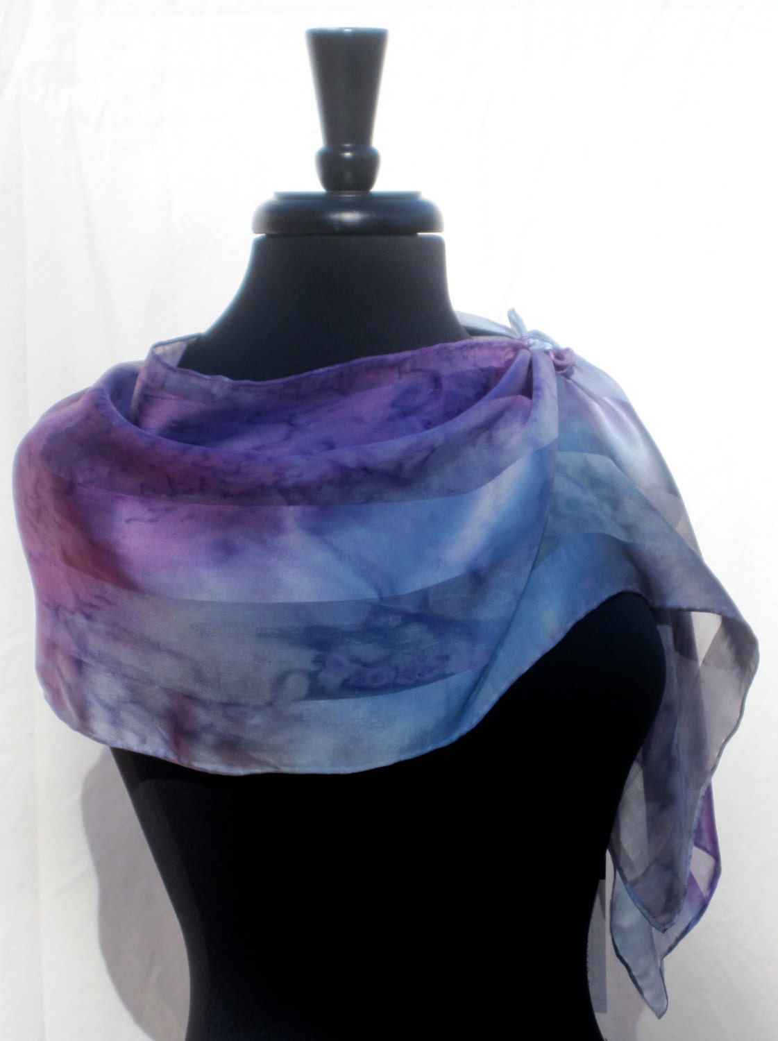 Joyflower Misty Orchid Hand Painted Silk Satin Stripe Scarf