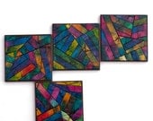 Handmade Paper Stripe Mosaic Coasters Bold Colorful Batik Diagonal