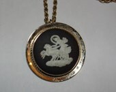 14 kt Gold Filled Black and White English Wedgwood Cameo Pendant Necklace Brooch