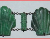 Mexican Sterling Silver and Carved Green Jade Shell Motif Bracelet