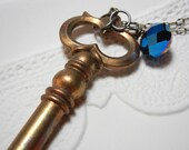 Brass Key Necklace, Brass Jewelry, Long Necklace, Antique Key Necklace