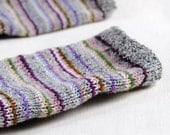 Striped Fingerless Gloves Grey, Lilac, Purple, Aqua, Pink, Green, Rust