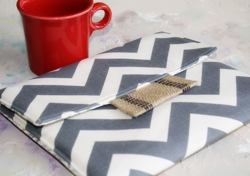 Kindle Cover Padded, Kindle Case, Nook Cover , Ereader Case, Custom Sleeve in Grey Chevron