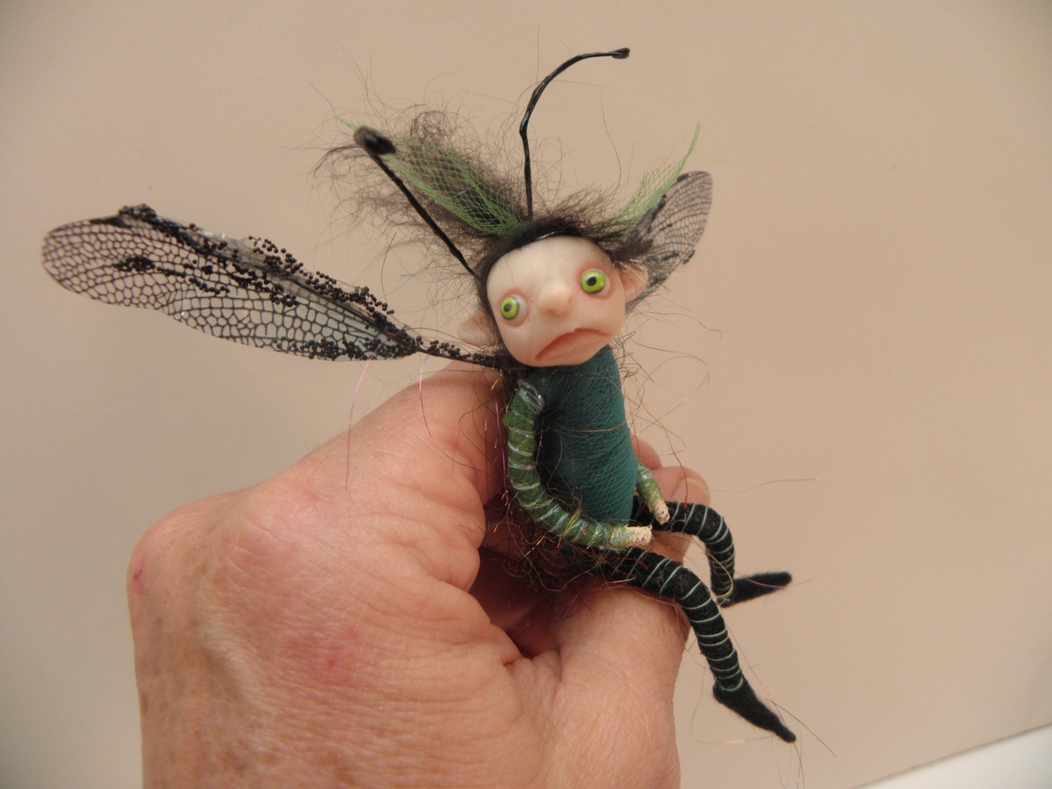 ooak pose-able tiny blue BUG pixie FAIRY (7 ) art doll by DinkyDarlings