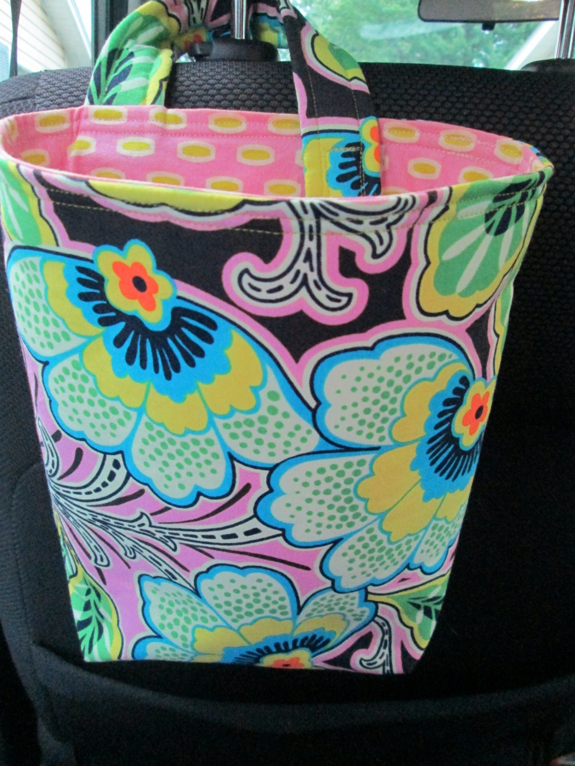 Car Trash or Litter Bag Reusable in Large Modern Floral on Dark Blue