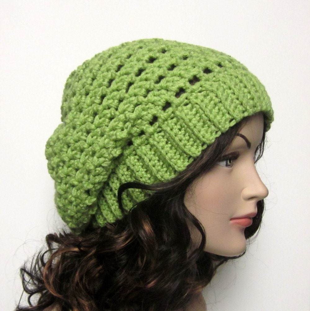 Light Spring Green Slouch Hat - Womens Slouchy Beanie - Ladies Oversized Crochet Cap - Spring Fashion Accessories