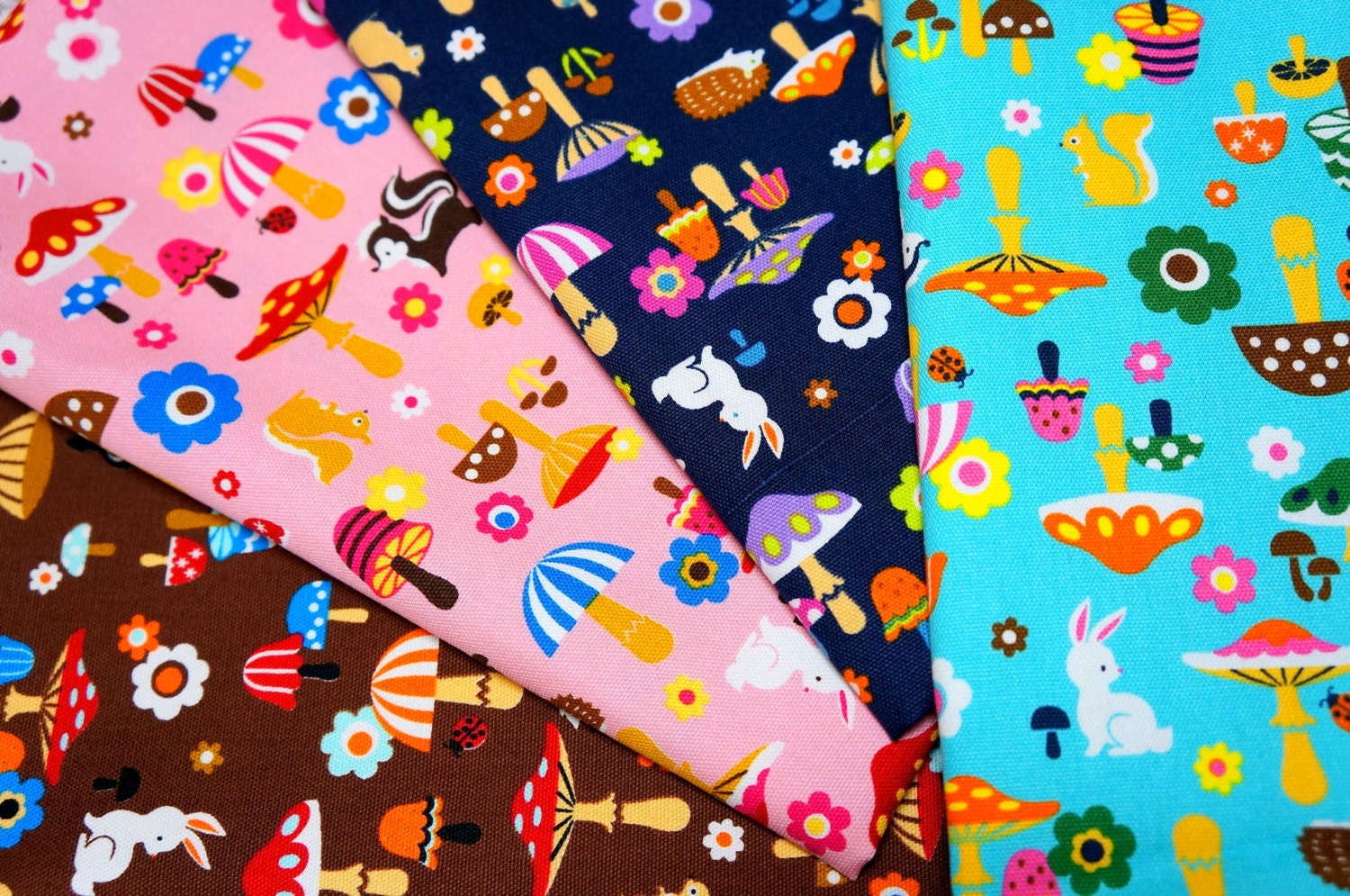 Mushroom and Animal print  Squirrel Hedgehog Fabric Scrap
