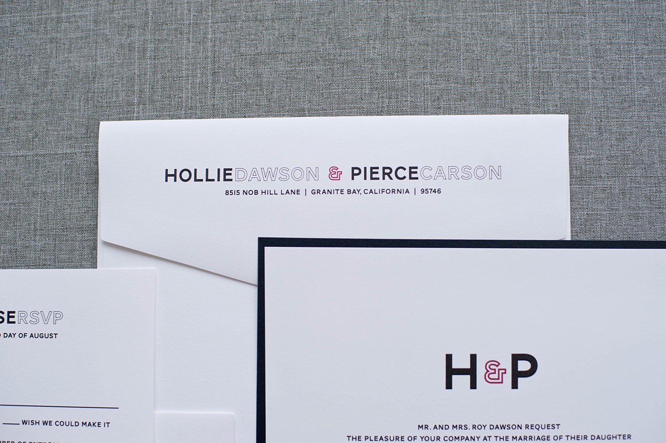 Modern Wedding Invitation - Monogram Black and White  - Hollie and Pierce