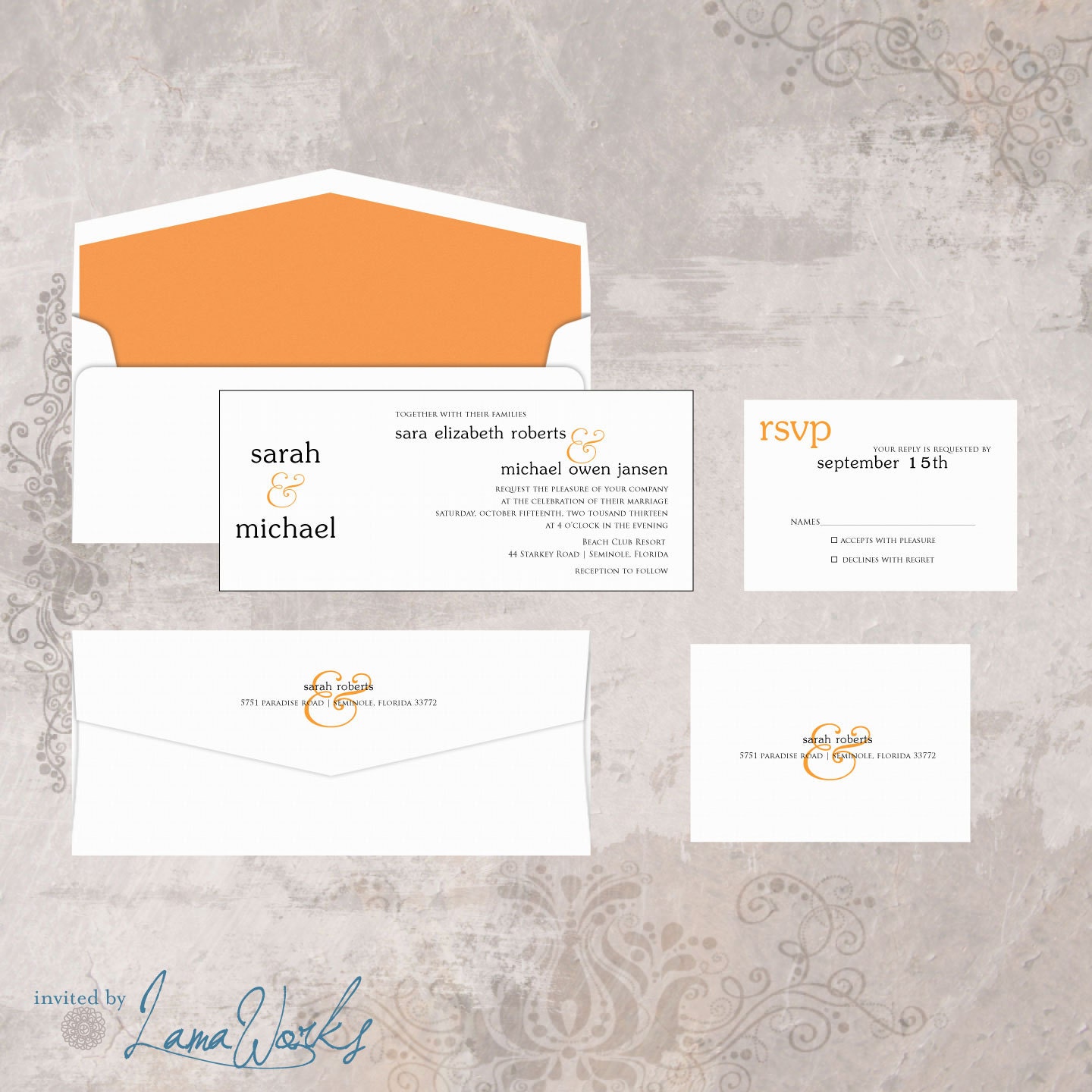 Modern Wedding Invitation - Skinny Ampersand - Custom Colors - Sara and Michael